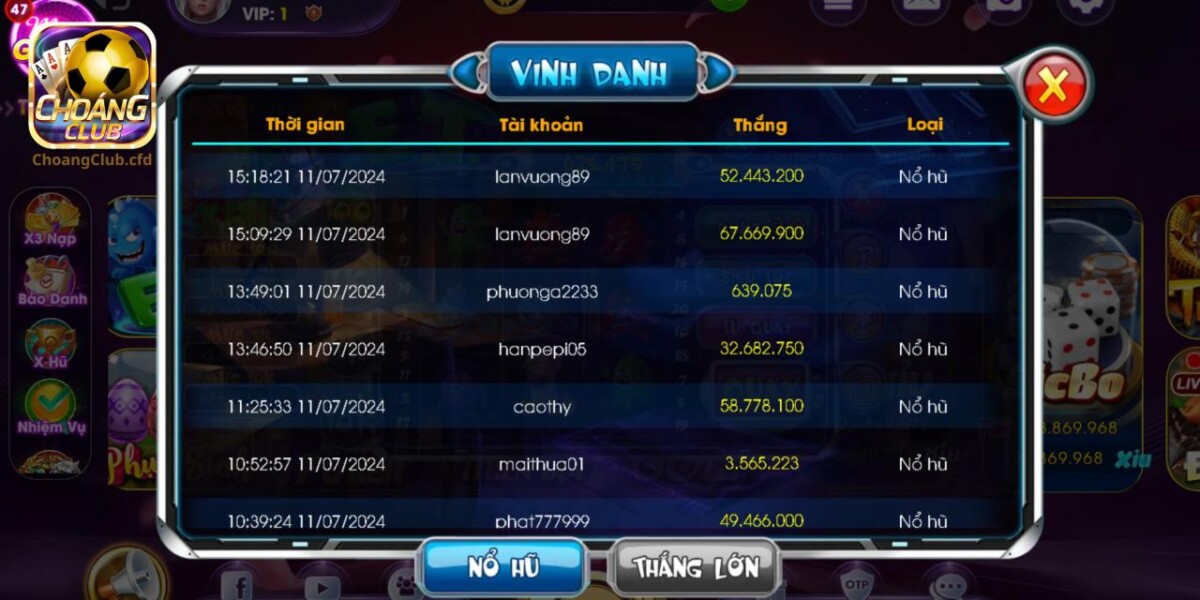 Bảng vinh danh người chơi ET slot nổ hũ nhiều nhất